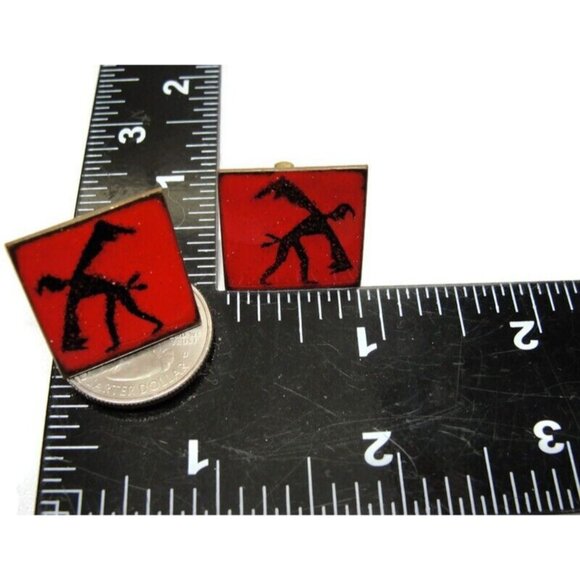Red Enamel Copper Cufflinks Square Shirt Accessories Wedding Vintage - Picture 7 of 11